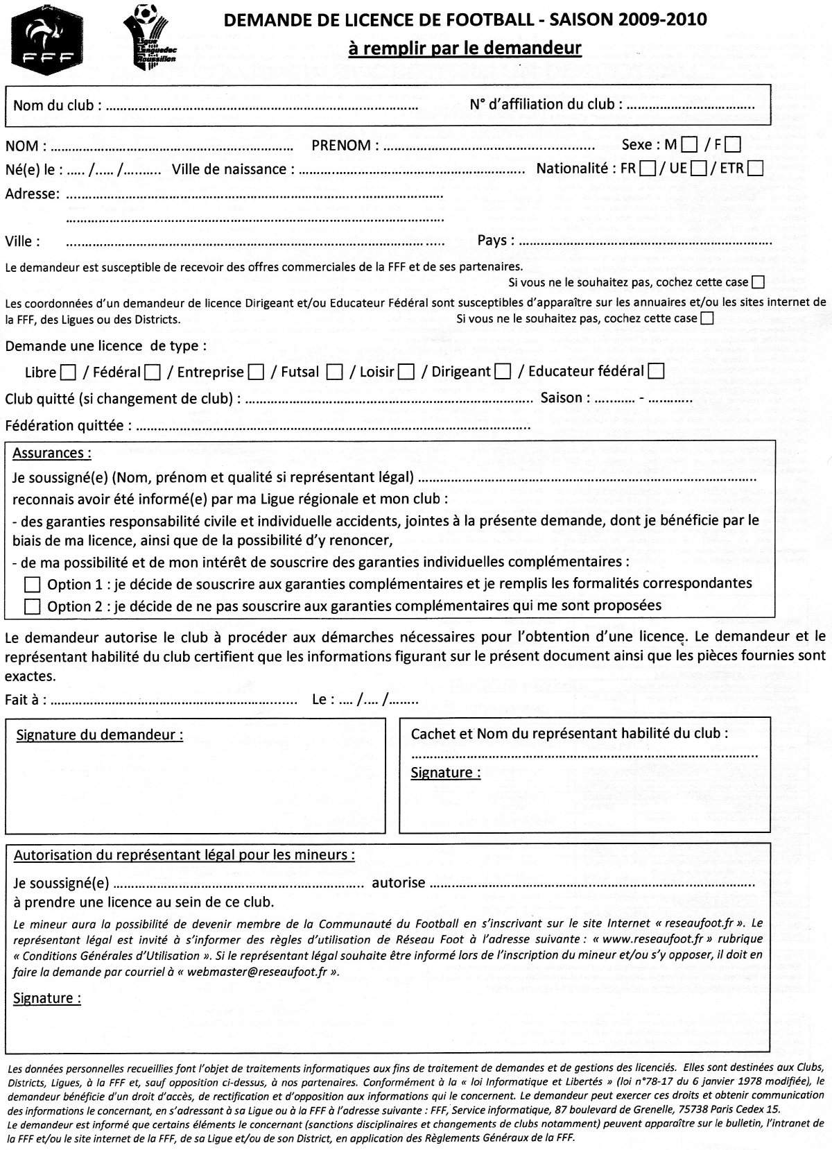 Actualit Fiche De Demande De Licence Club Football Fc Lodezien