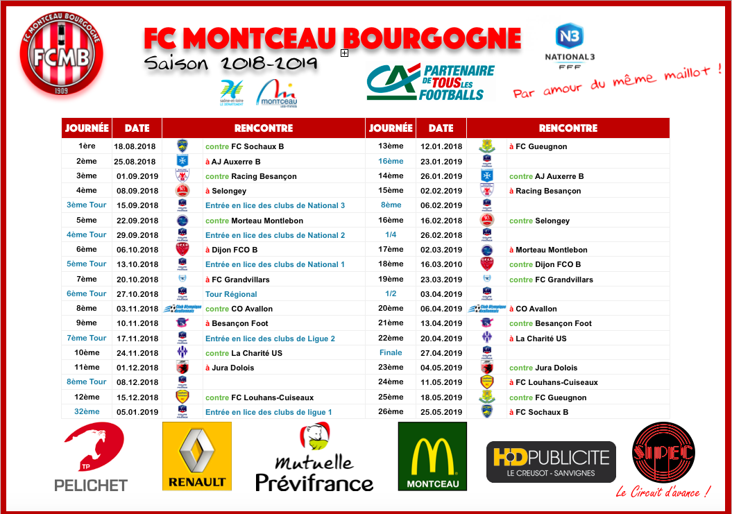 calendrier rencontre ligue 2