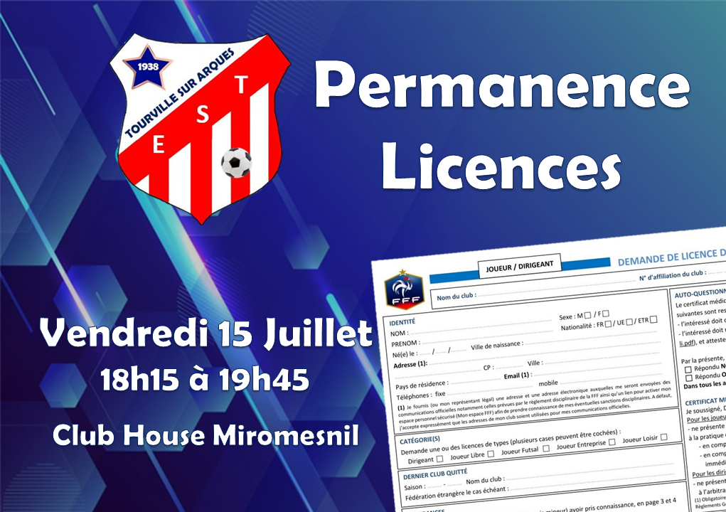 Actualité Permanence licences Vendredi 15 Juillet club