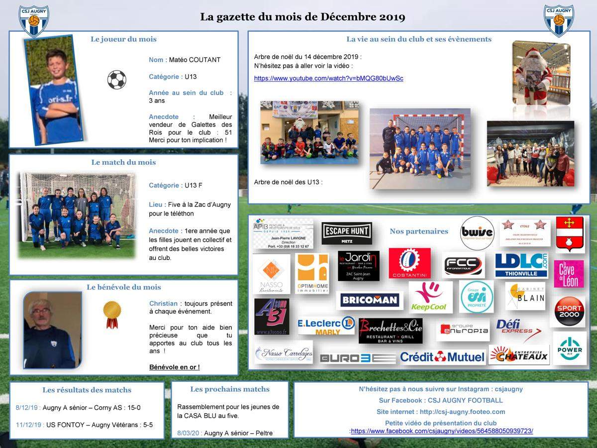 Actualité - Gazette du Mois de Décembre - club Football CSJ Augny ...