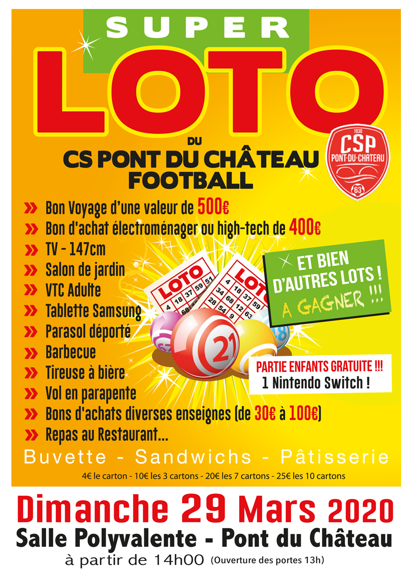 Actualité - LE SUPER LOTO DU CS PONT DU CHÂTEAU... - club Football CS ...