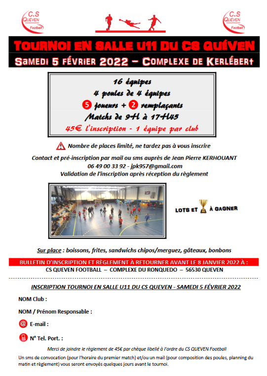 TOURNOI EN SALLE - club Football Cercle Sportif Quévenois - Footeo