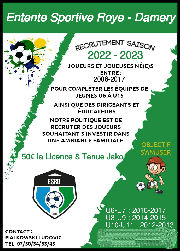 Actualité Pour La Saison 20222023 Le Club Recrute Club Football Roye Damery Es Footeo 8278