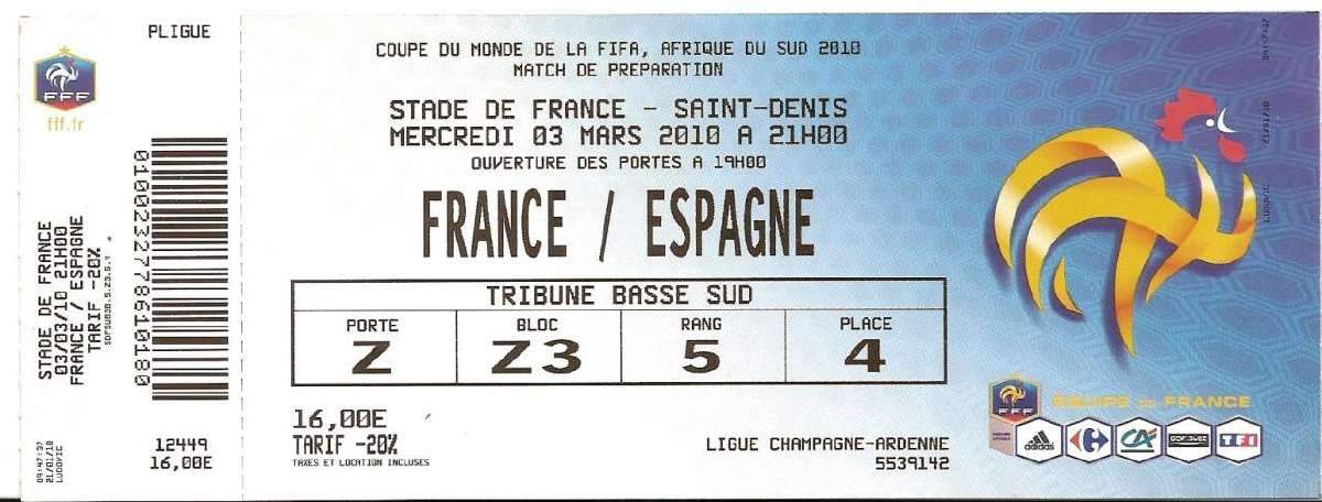 Album France Espagne Billet du match club Football