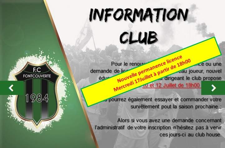 Actualité - Permanence Licence 17 Juillet - club Football FOOTBALL CLUB