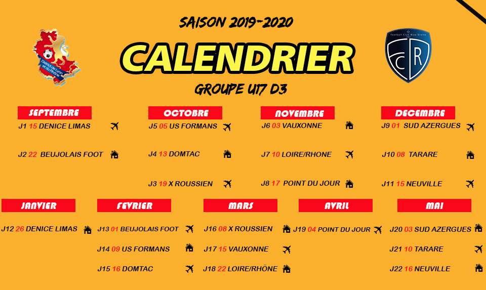 Actualité - Calendrier U17 - Club Football Football Club Rive Droite ...