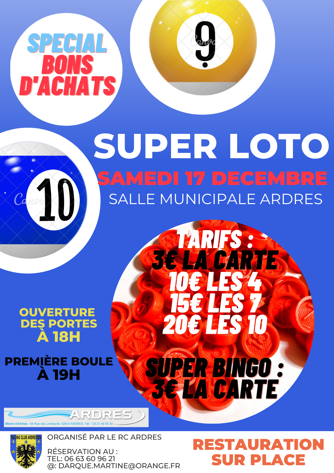 Actualité SUPER LOTO samedi 17 décembre club Football RC Ardres