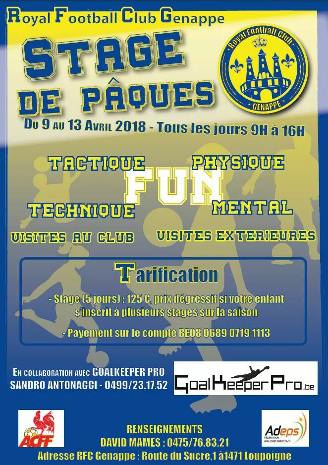 Actualité Stage De Pâques Club Football Fc Genappe Footeo 1782