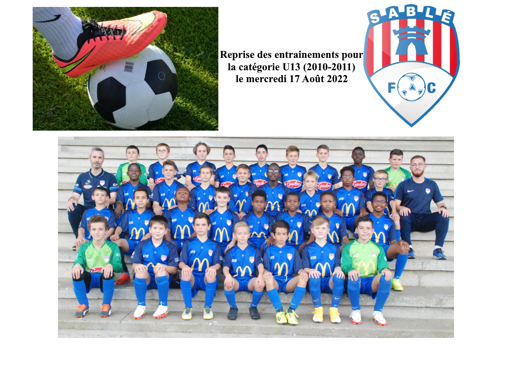 Actualité - Reprise Des U13 Le 17 Août 2022 - Club Football Sablé FC ...