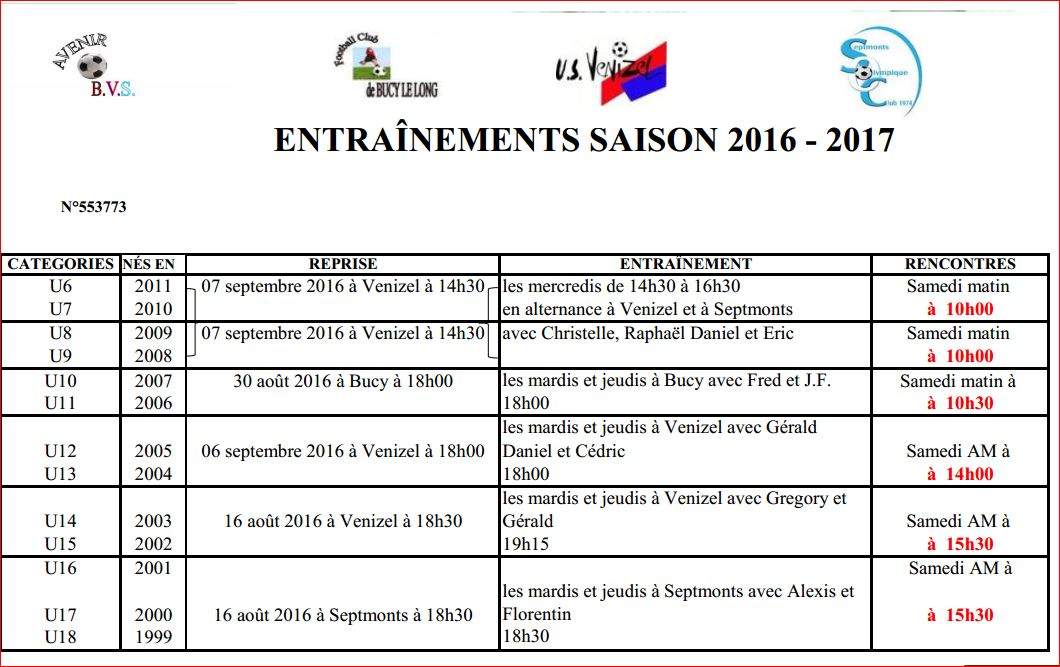 Actualité - PLANNING DE REPRISE JEUNES - Club Football SEPTMONTS ...